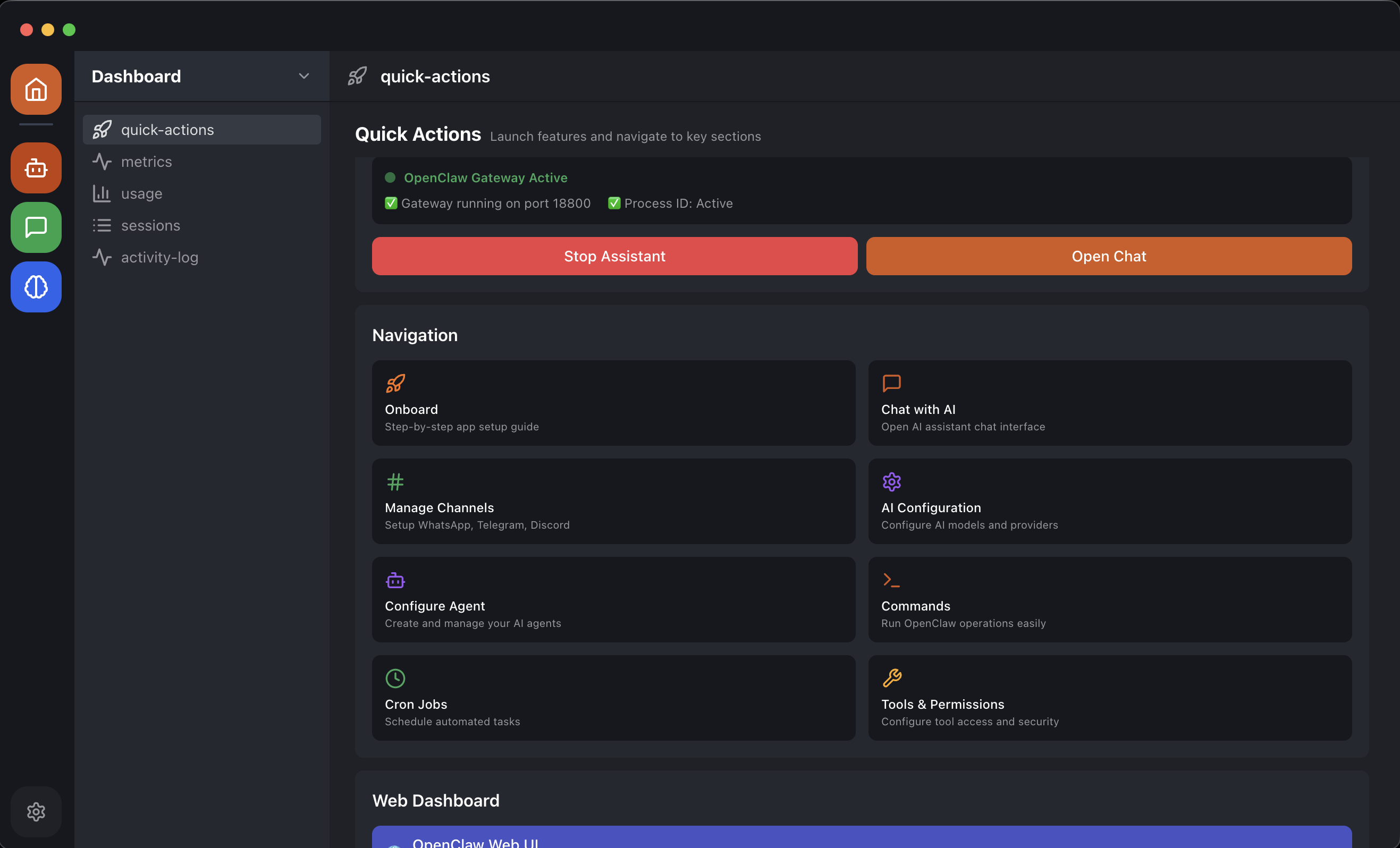 OpenClaw Easy Desktop App - Main product screenshot demonstrating key features and user interface