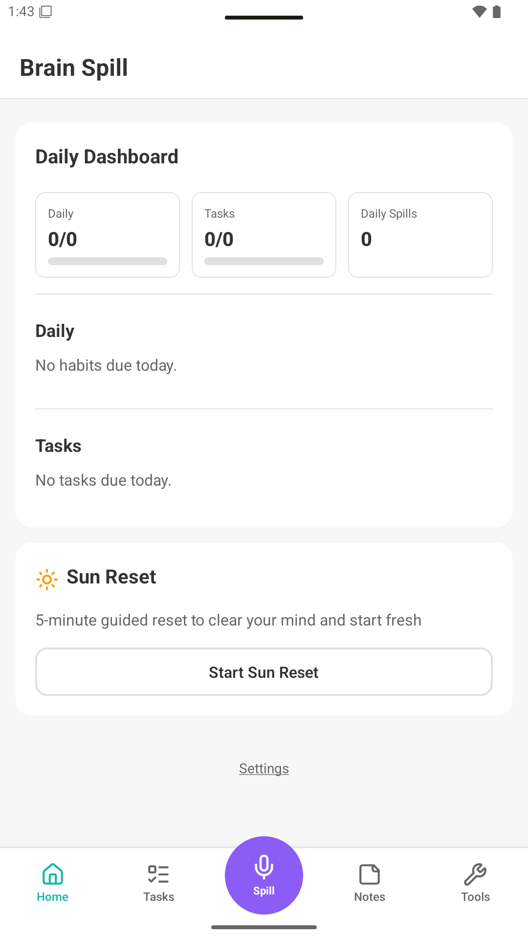 Brain Spill- Voice Notes for ADHD Brains - Main product screenshot demonstrating key features and user interface