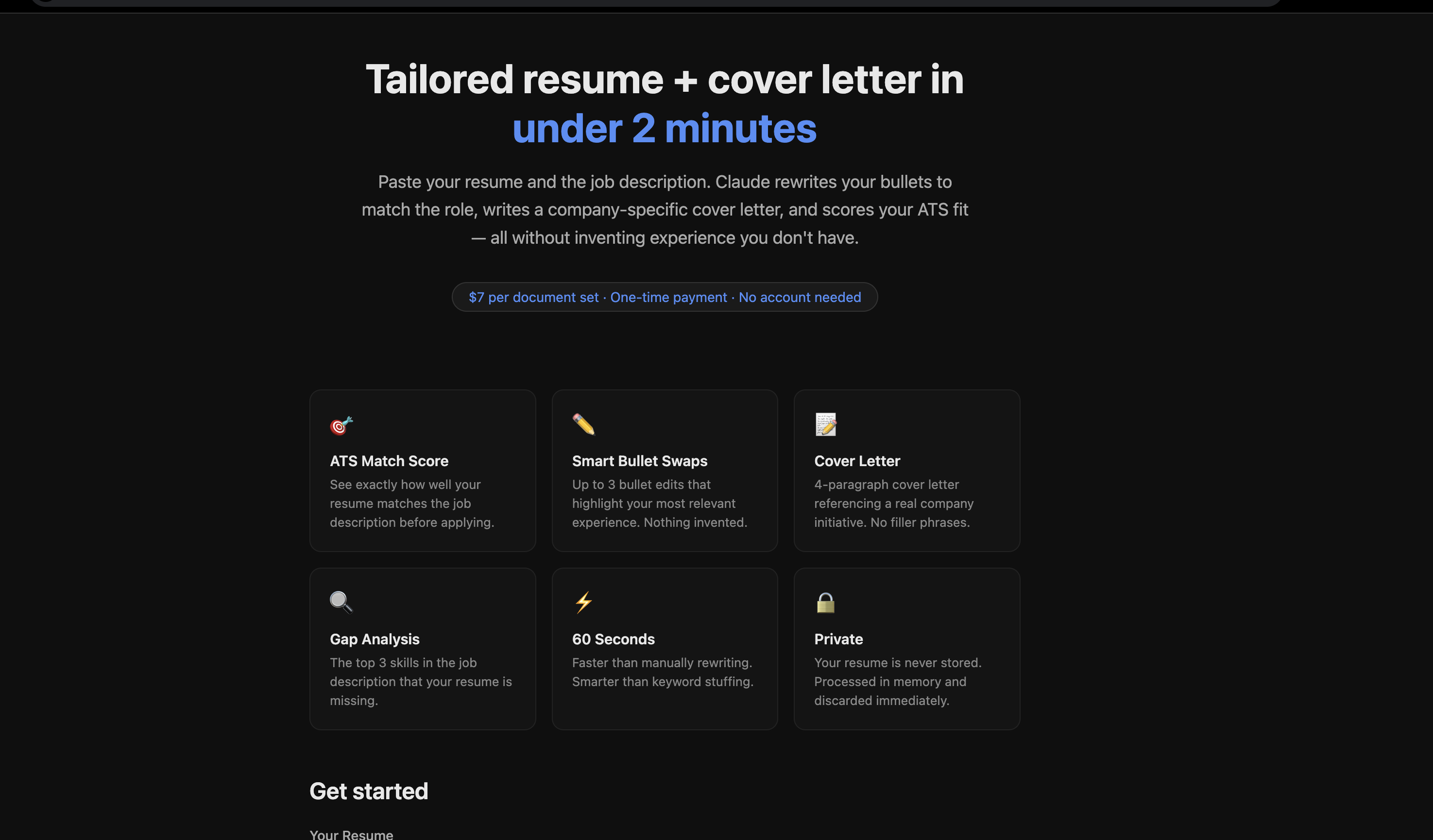 Resume Tailor - Main product screenshot demonstrating key features and user interface