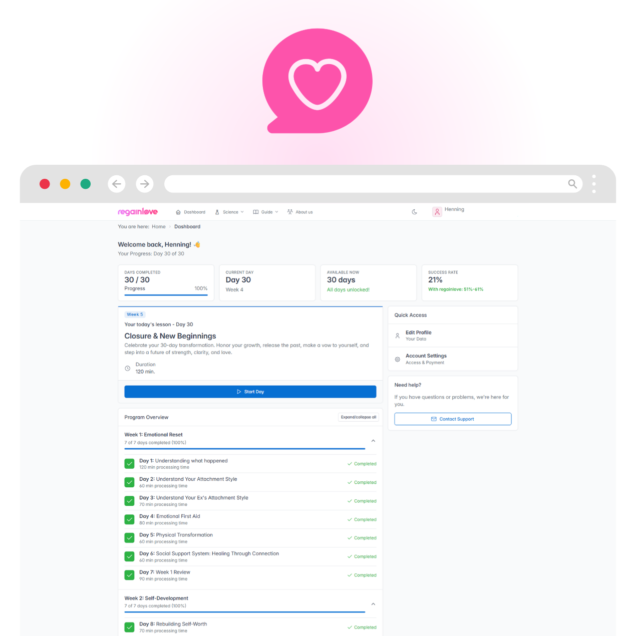 RegainLove.com - Screenshot 3 showing product features and functionality