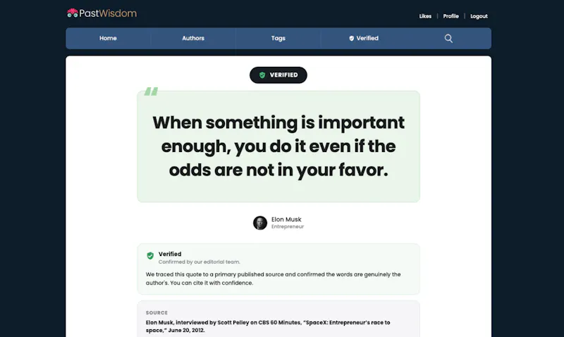 PastWisdom Quote Verification screenshot 2