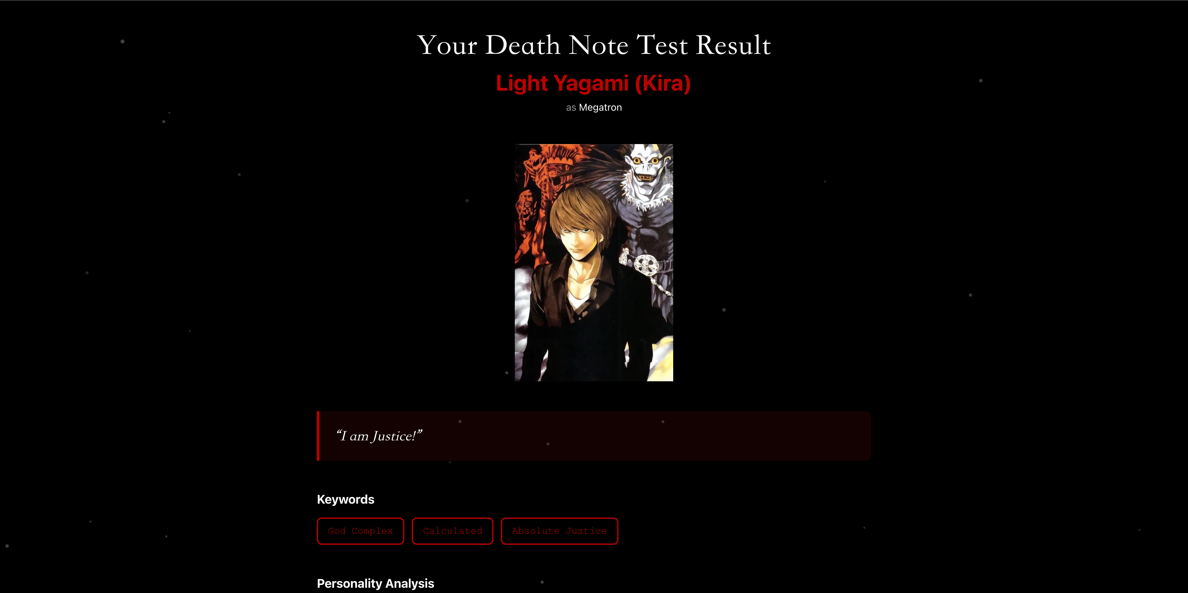 Death Note Test - Screenshot 4 showing product features and functionality