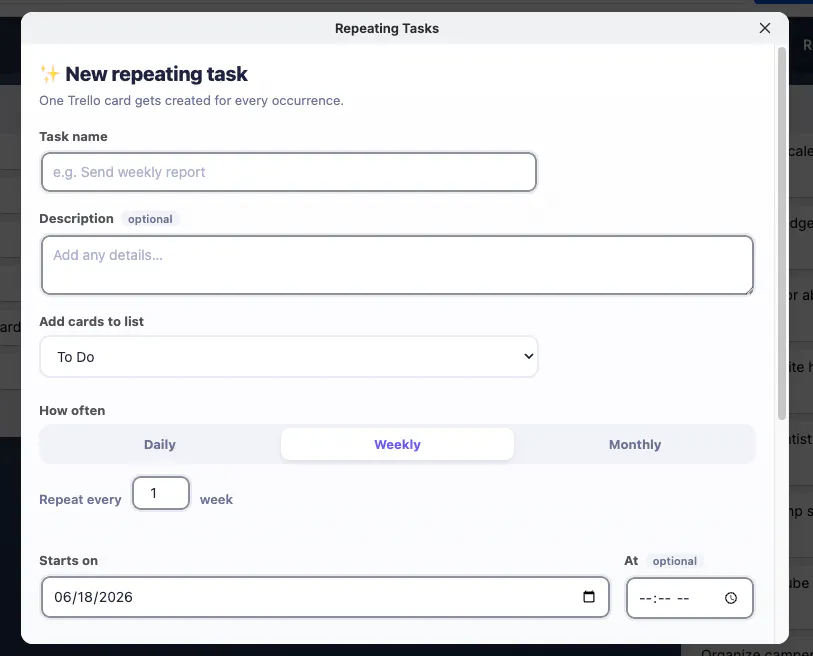 Repeating Tasks for Trello gallery image