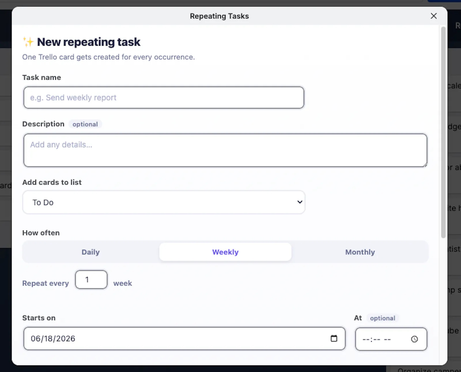 Repeating Tasks for Trello screenshot 1