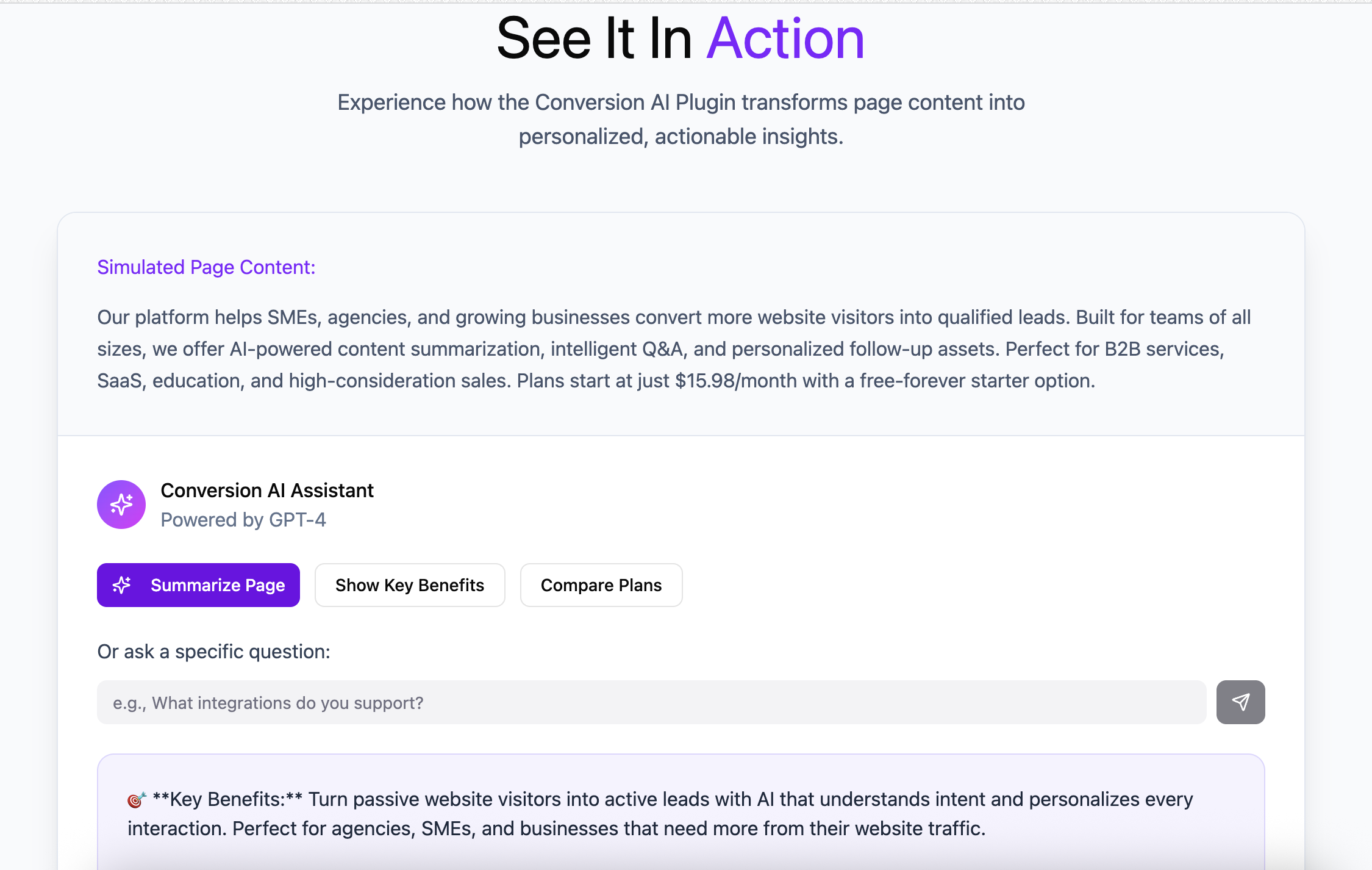 ConvertAI -  Sales Engine for Websites - Main product screenshot demonstrating key features and user interface