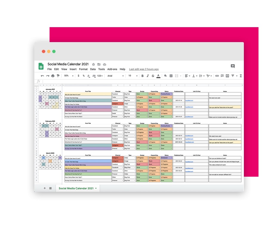 Google Sheets Editorial Calendar gallery image