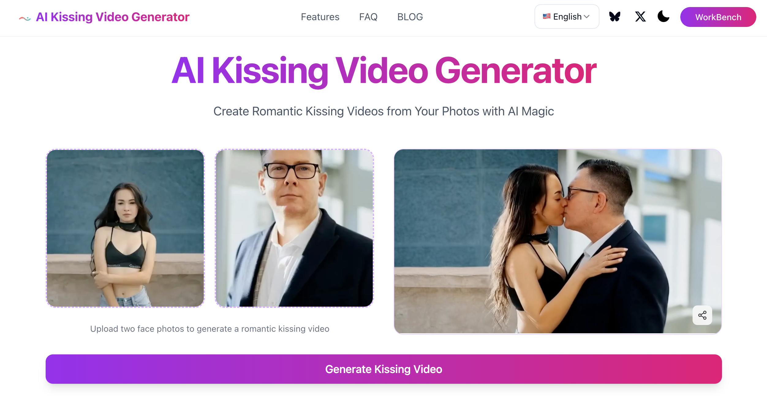Free AI kissing video generator gallery image