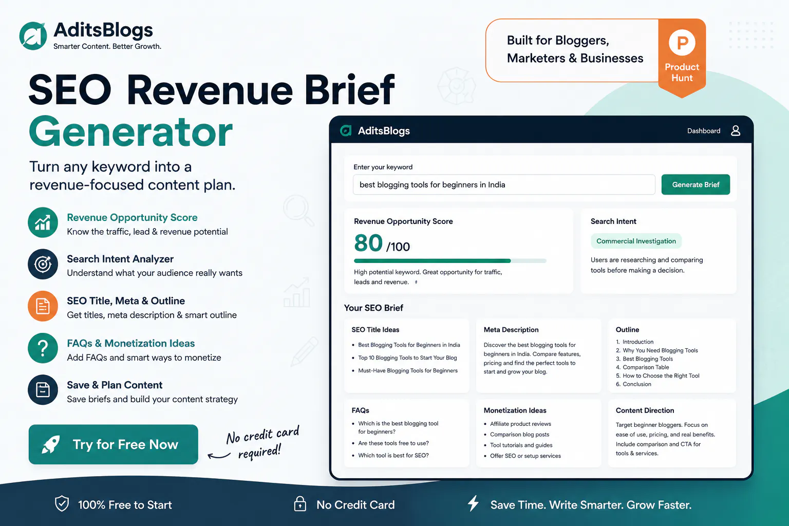 AditsBlogs SEO Revenue Brief Generator gallery image