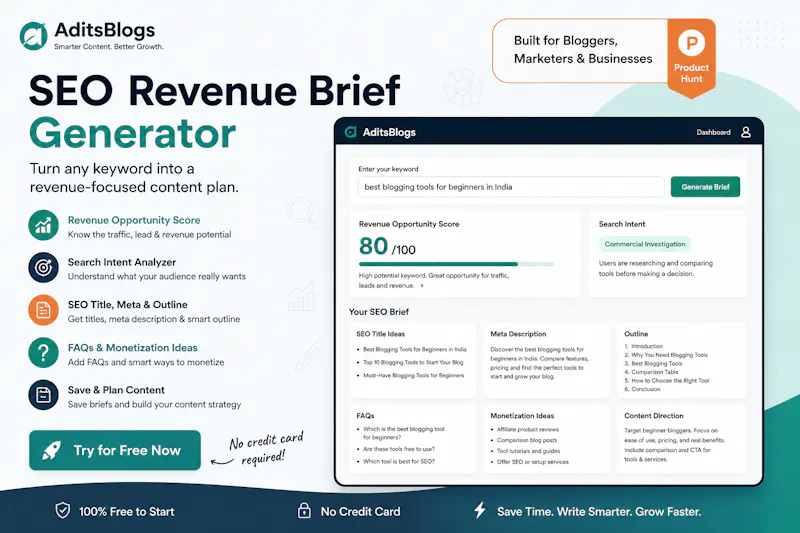 AditsBlogs SEO Revenue Brief Generator screenshot 1