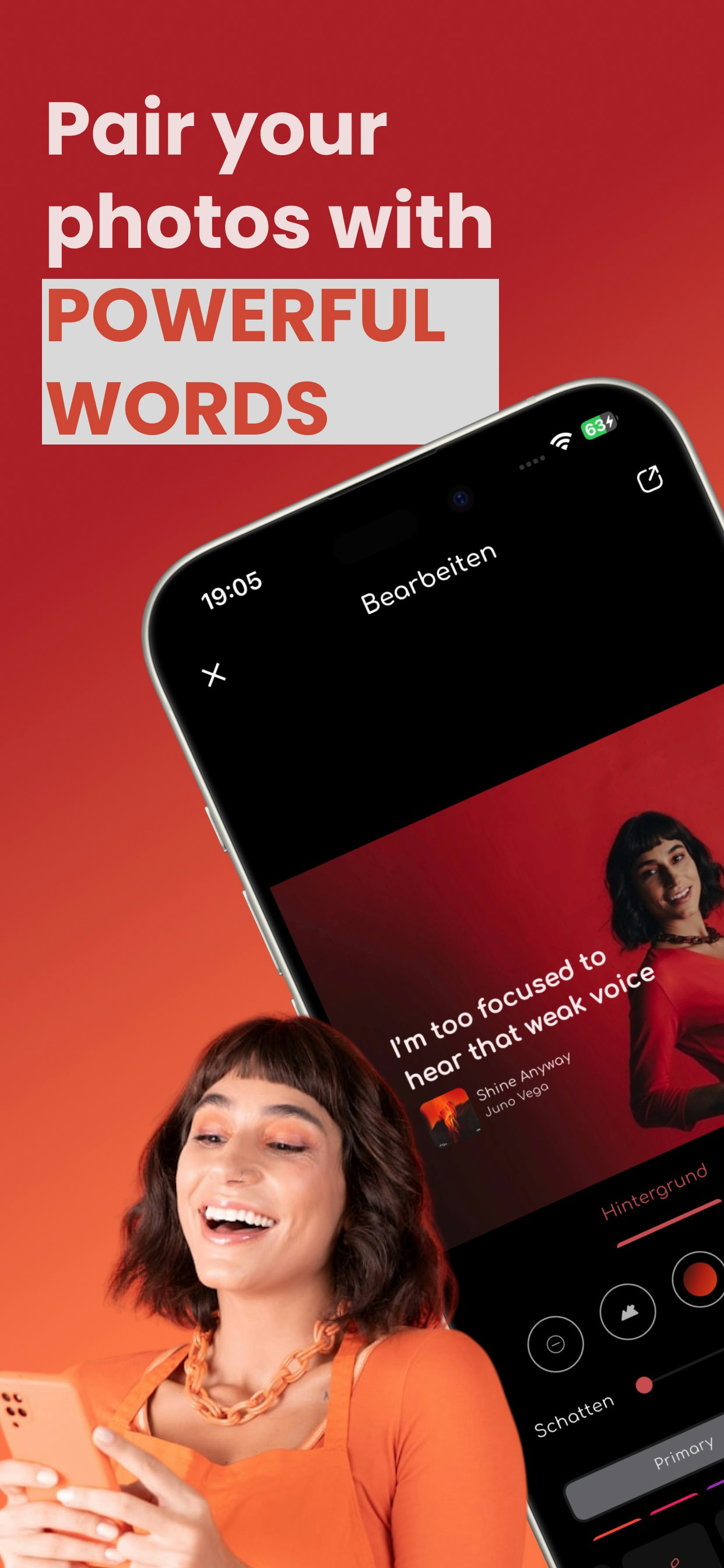 Tune Text for IOS - Main screenshot showing features and interface