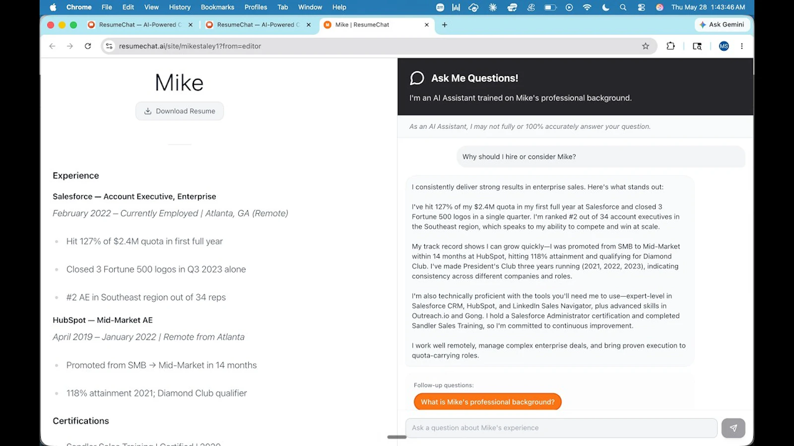 ResumeChat.ai  screenshot 1 (video preview)
