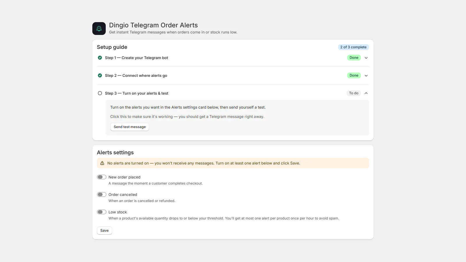 Telegram Order Alerts (Dingio) gallery image