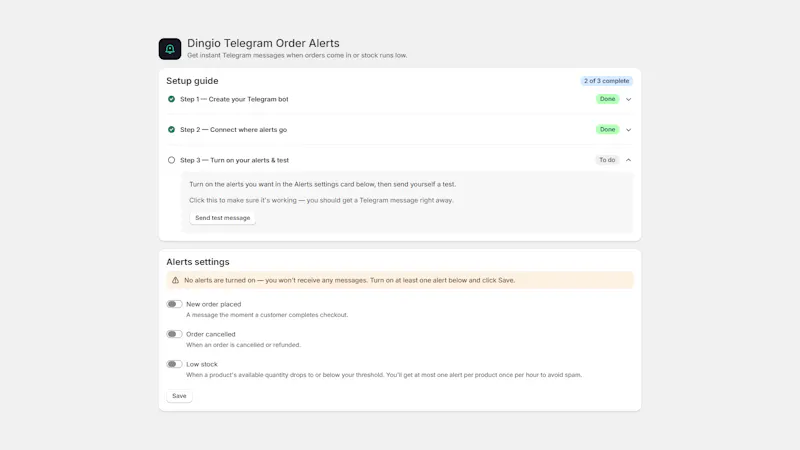 Telegram Order Alerts (Dingio) screenshot 3