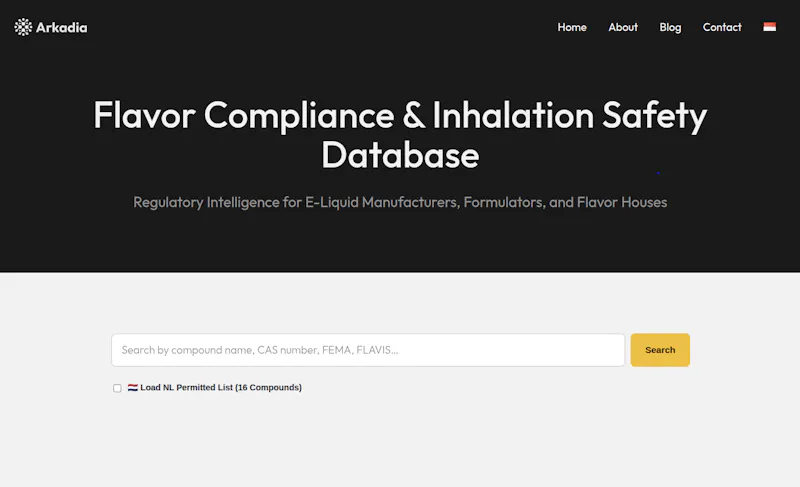 Vape Flavor Compliance Database screenshot 2
