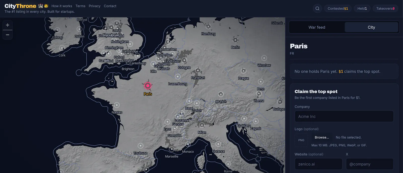 CityThrone — Paid map placements by city screenshot 4