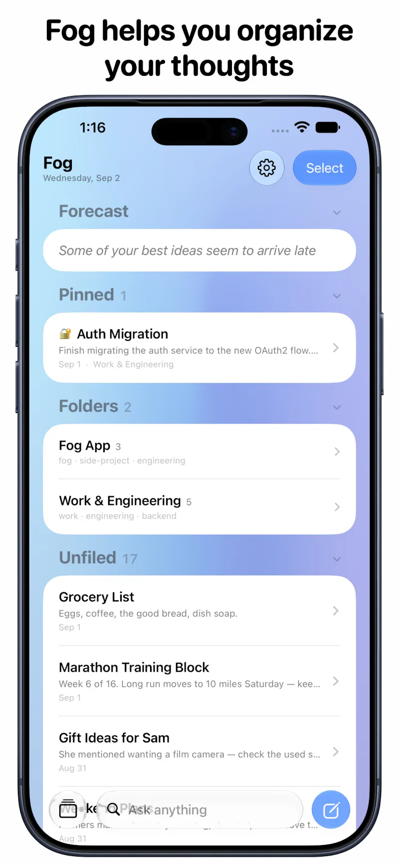 Fog: Smart Notes & Folders screenshot 2