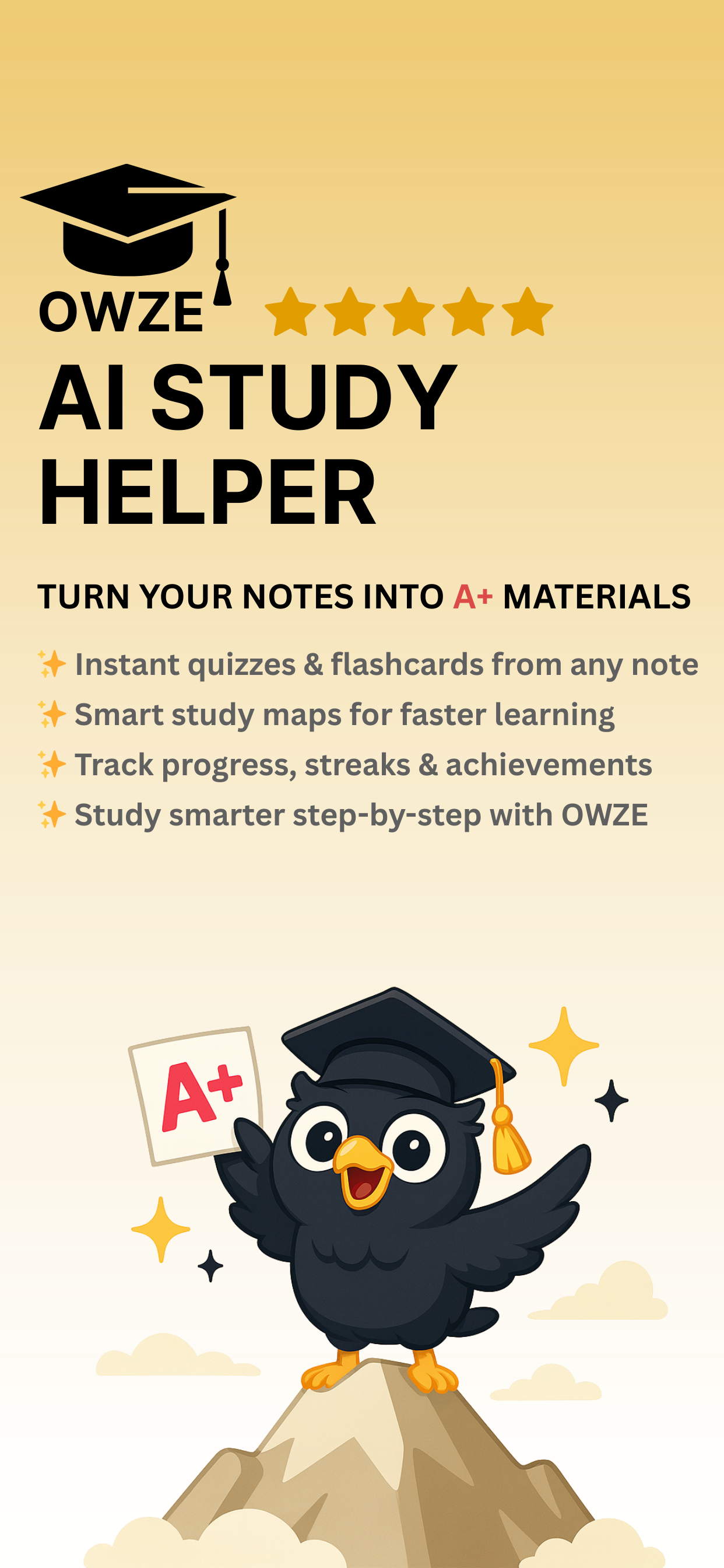 OWZE: Flashcards & Quiz Maker - Main product screenshot demonstrating key features and user interface