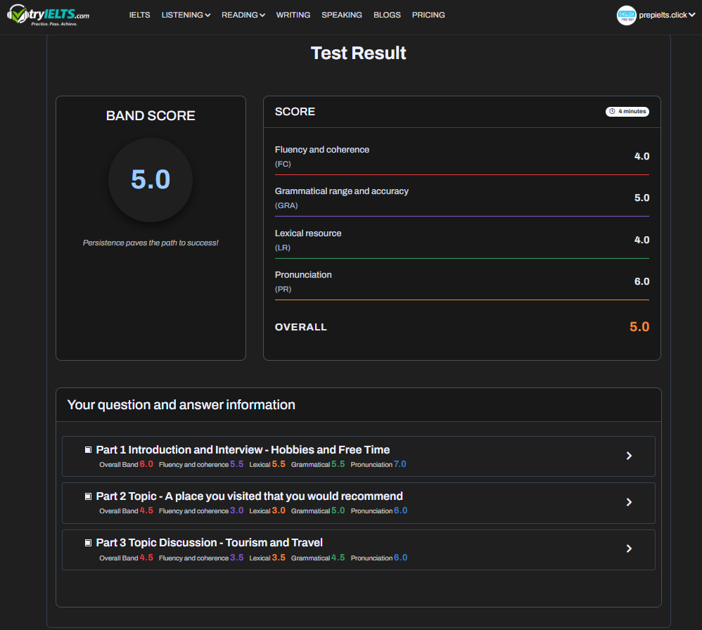 tryielts.com - Screenshot 2 showing product features and functionality