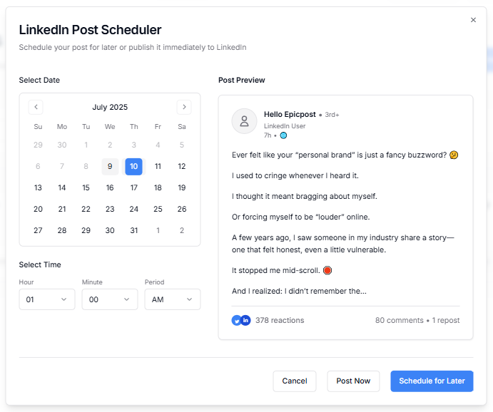 وسائط epicpost - مولد منشور LinkedIn الذي يعمل بنيوكيدن 3