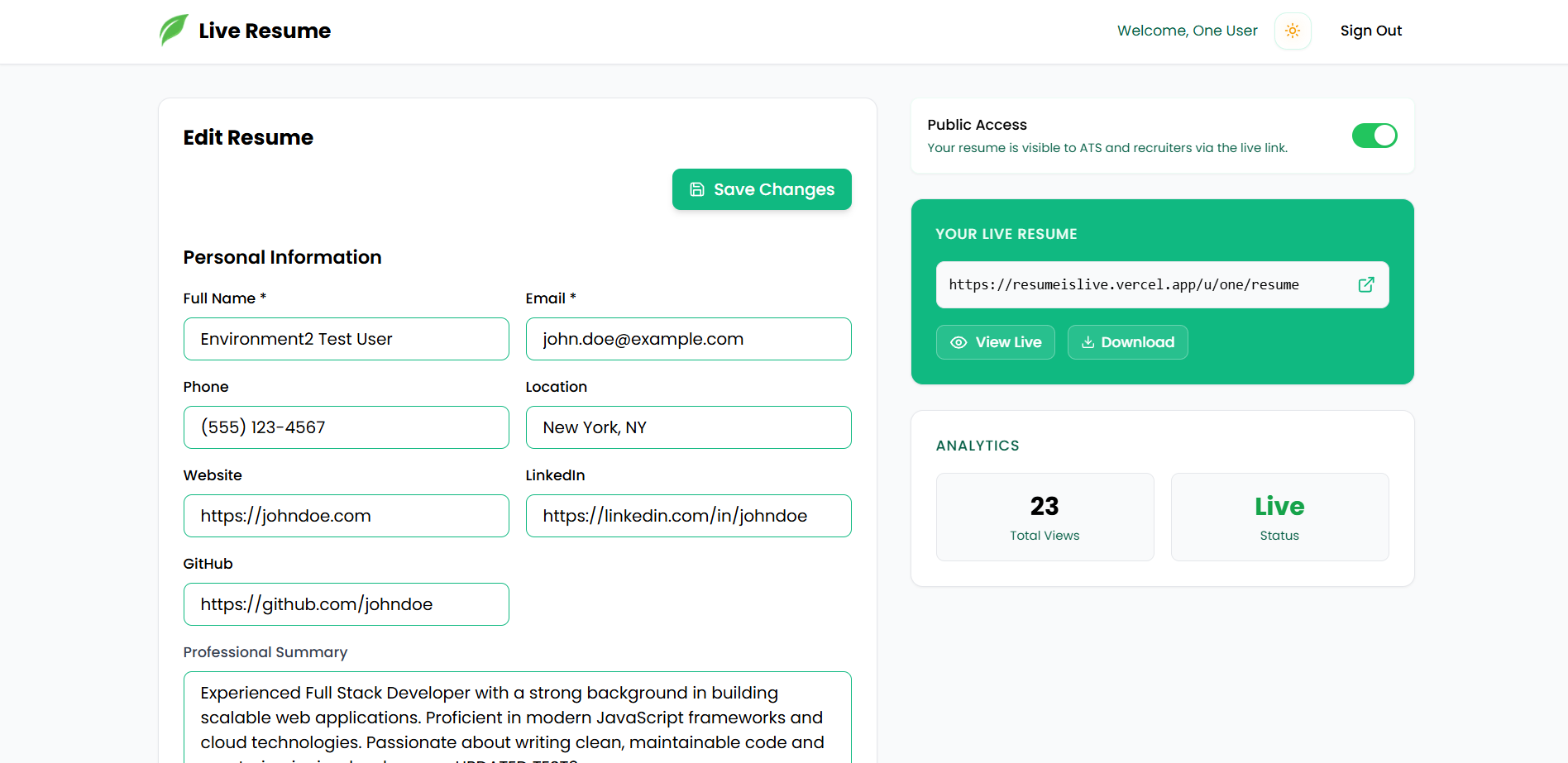 Live Resume - Screenshot 4 showing product features and functionality