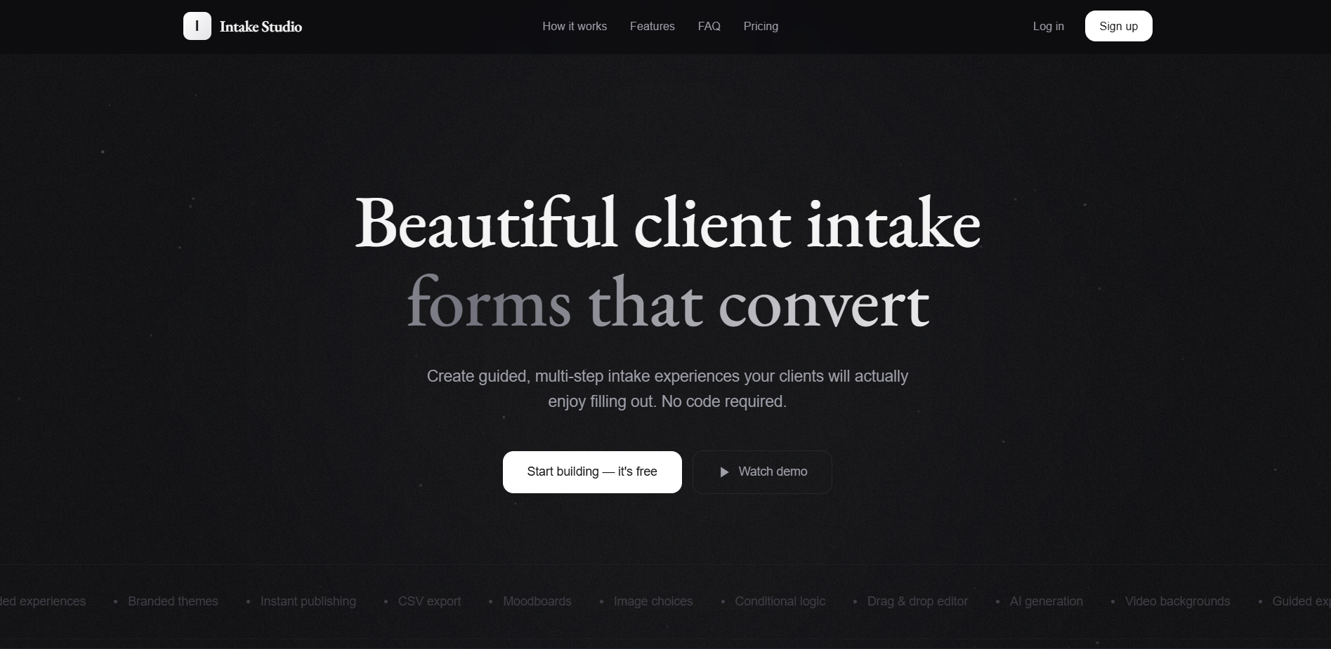 Intake Studio - Main product screenshot demonstrating key features and user interface