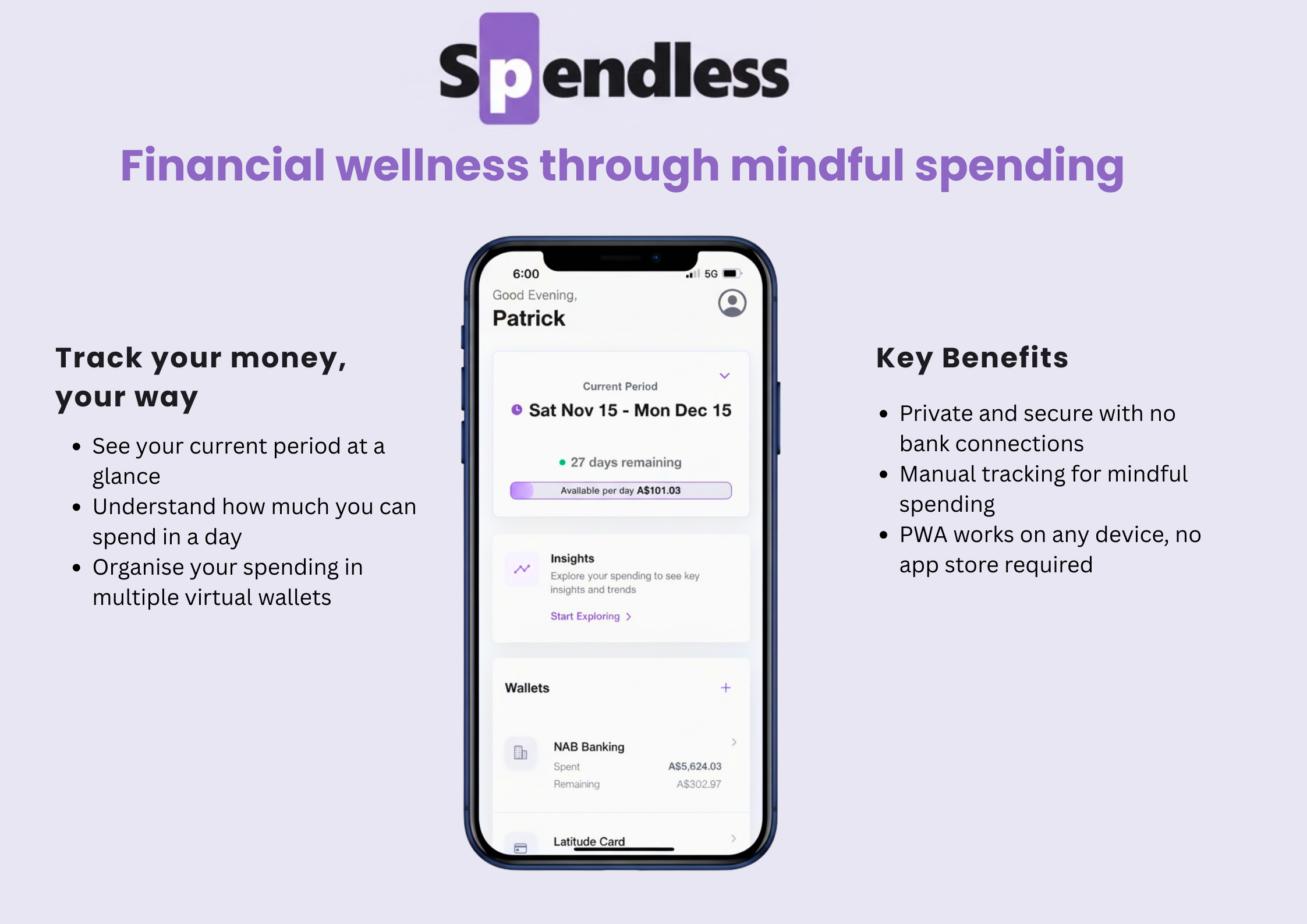 Spendless - Main product screenshot demonstrating key features and user interface