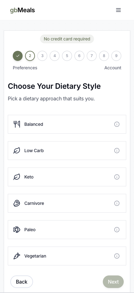 gbMeals - Screenshot 2 showing product features and functionality