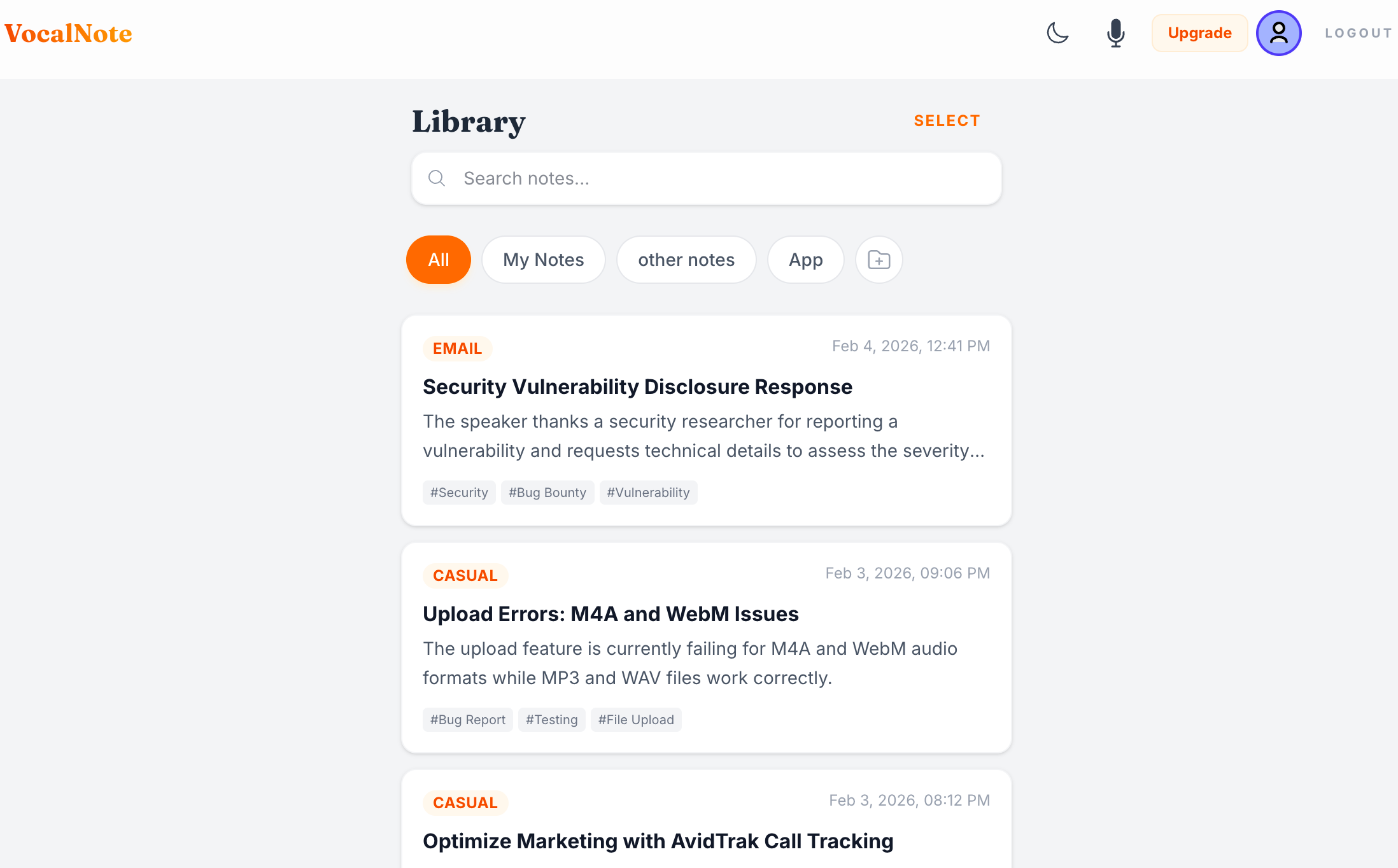 VocalNote - Screenshot 2 showing product features and functionality