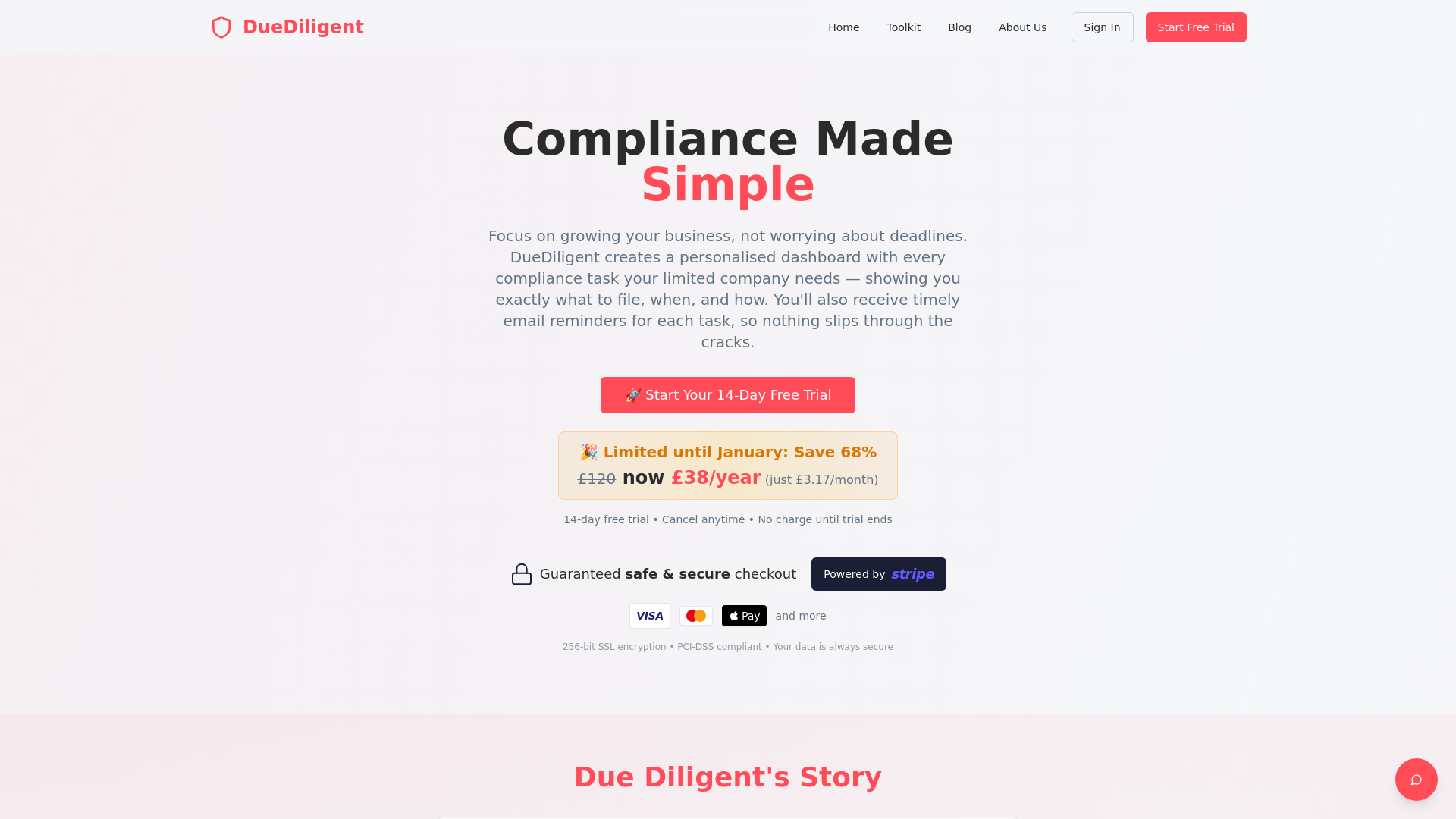 Duediligent - Main product screenshot demonstrating key features and user interface