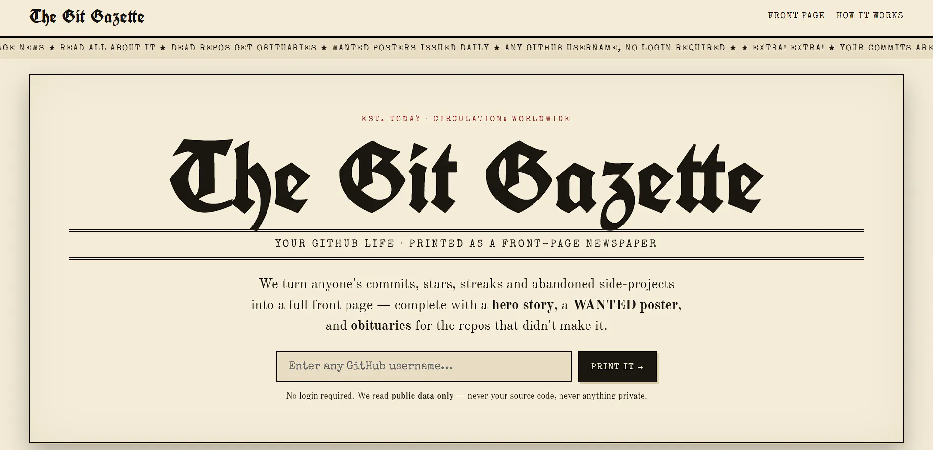 The Git Gazette — Any GitHub, Printed gallery image