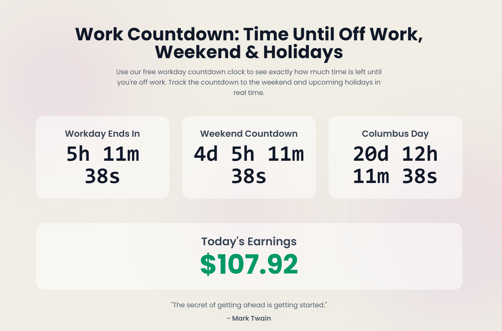 Média Compte à rebours de l'office - Real-Time Workday, Weekend Countdown avec gain tracker. 3