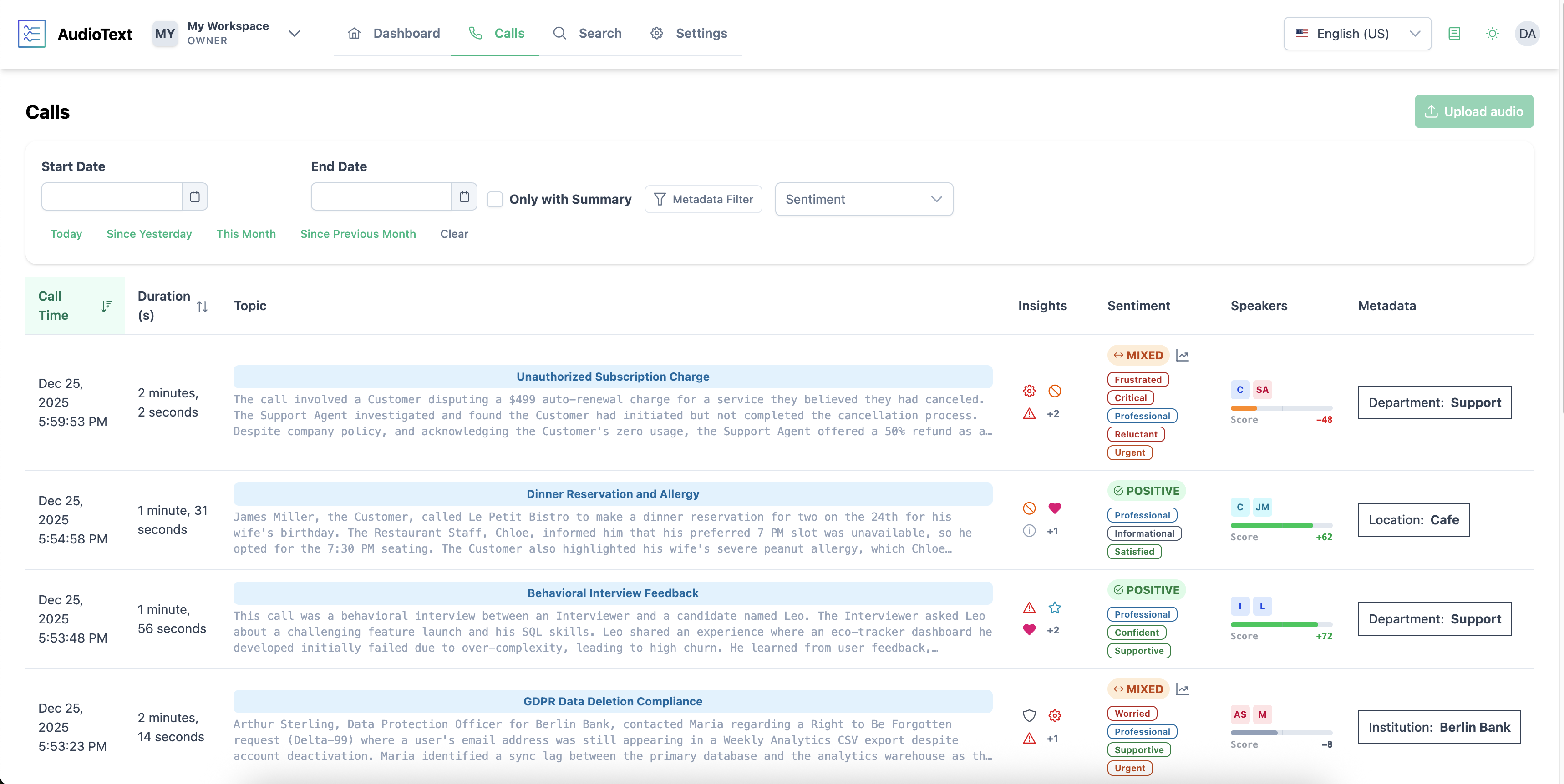 AudioText Live - Main product screenshot demonstrating key features and user interface