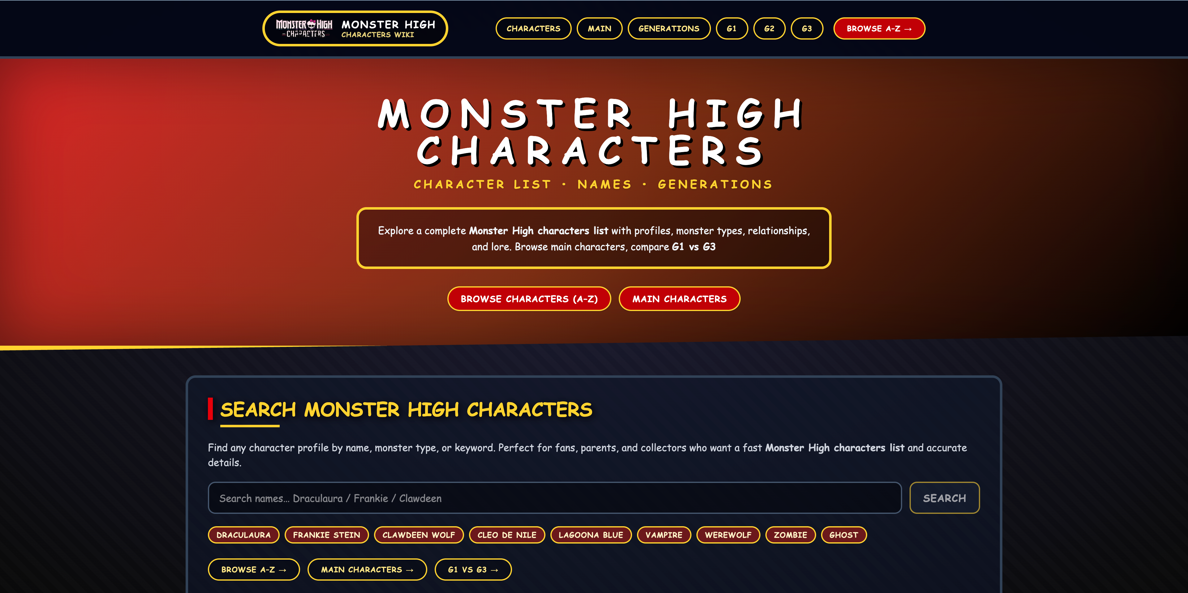 Monster High Characters - Main product screenshot demonstrating key features and user interface