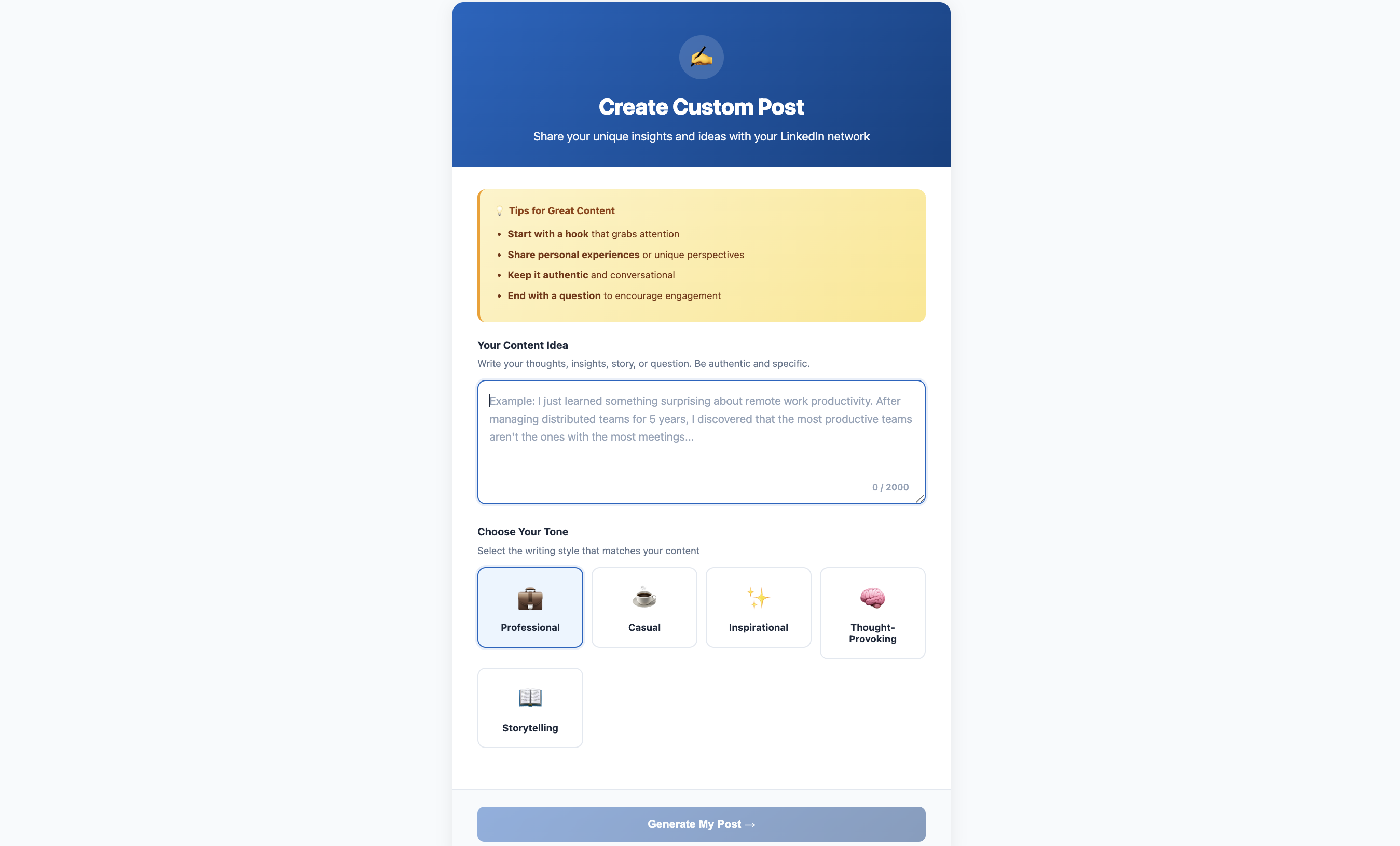 Ztory Engine - AI LinkedIn Content Ideas gallery image