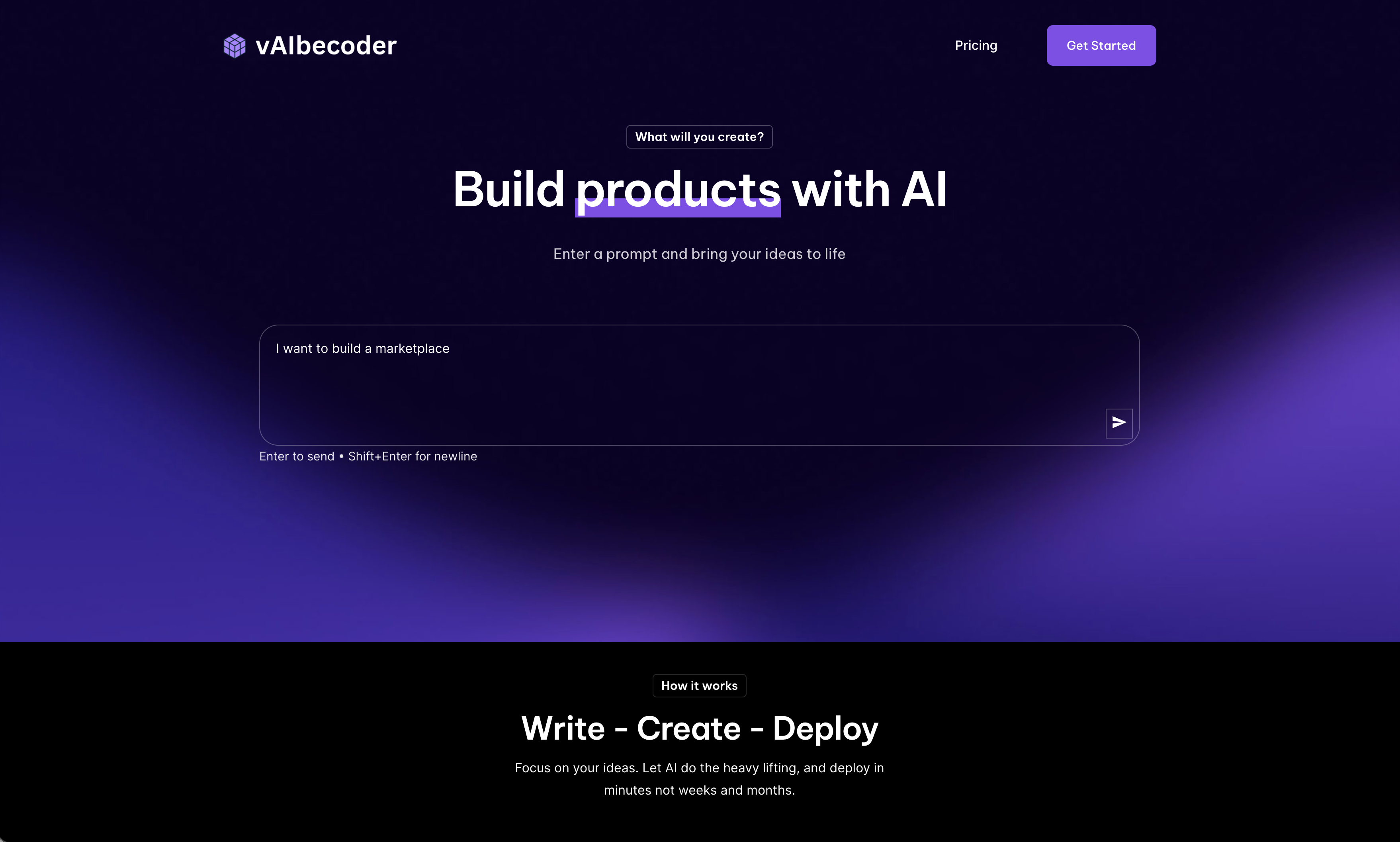 vAIbecoder - Main product screenshot demonstrating key features and user interface