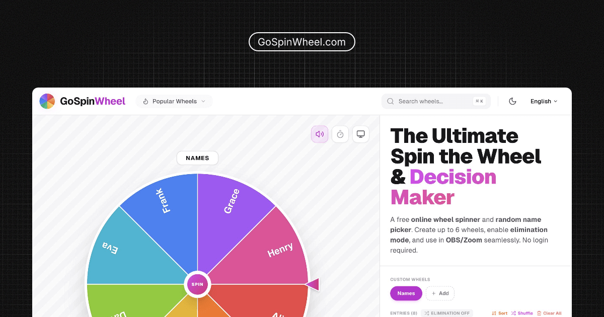 GoSpinWheel - Main product screenshot demonstrating key features and user interface