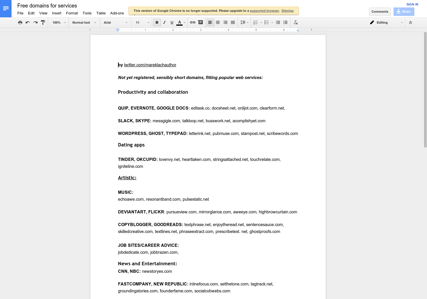 Freely available domains, fit for popular services