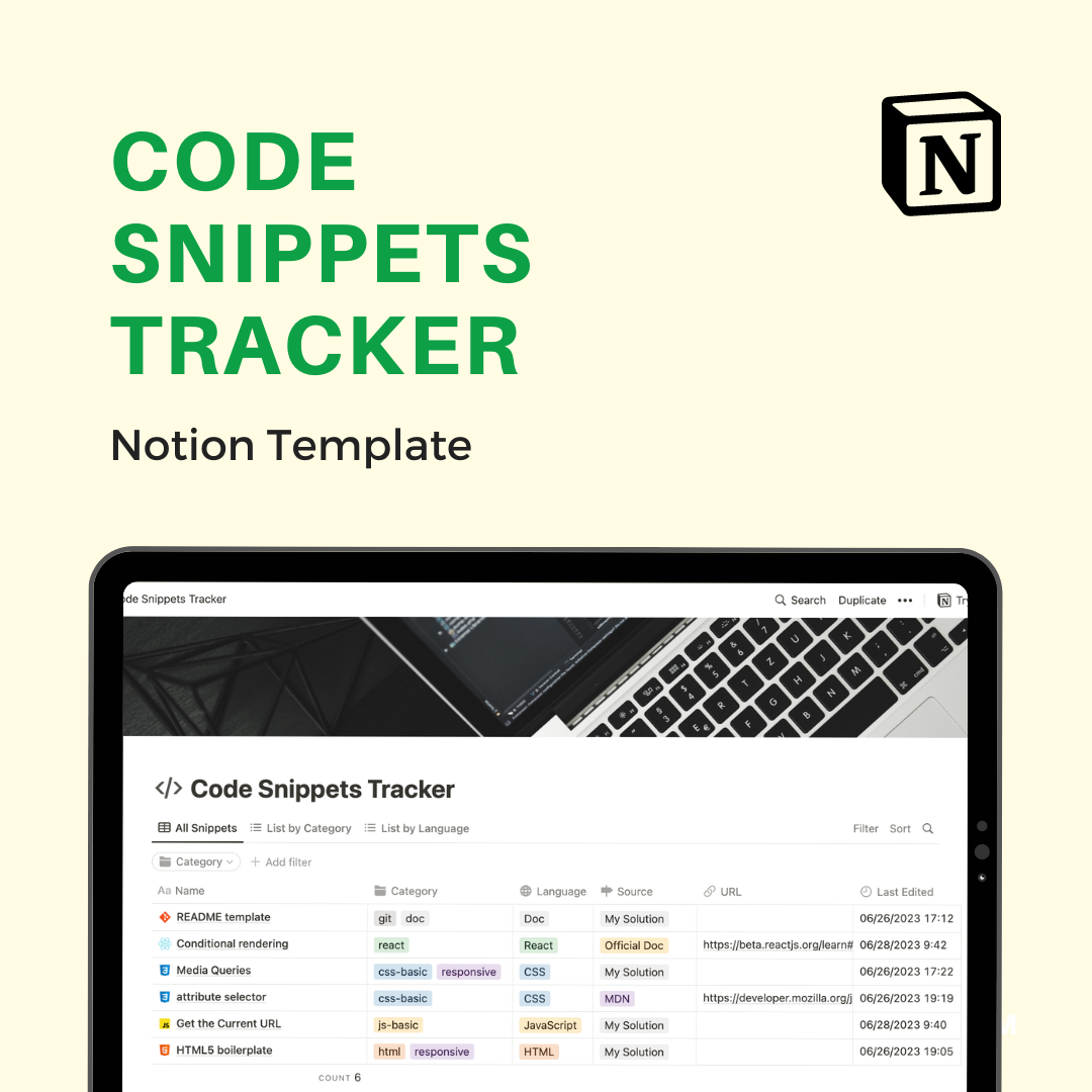 Code Snippets Tracker - Notion Template