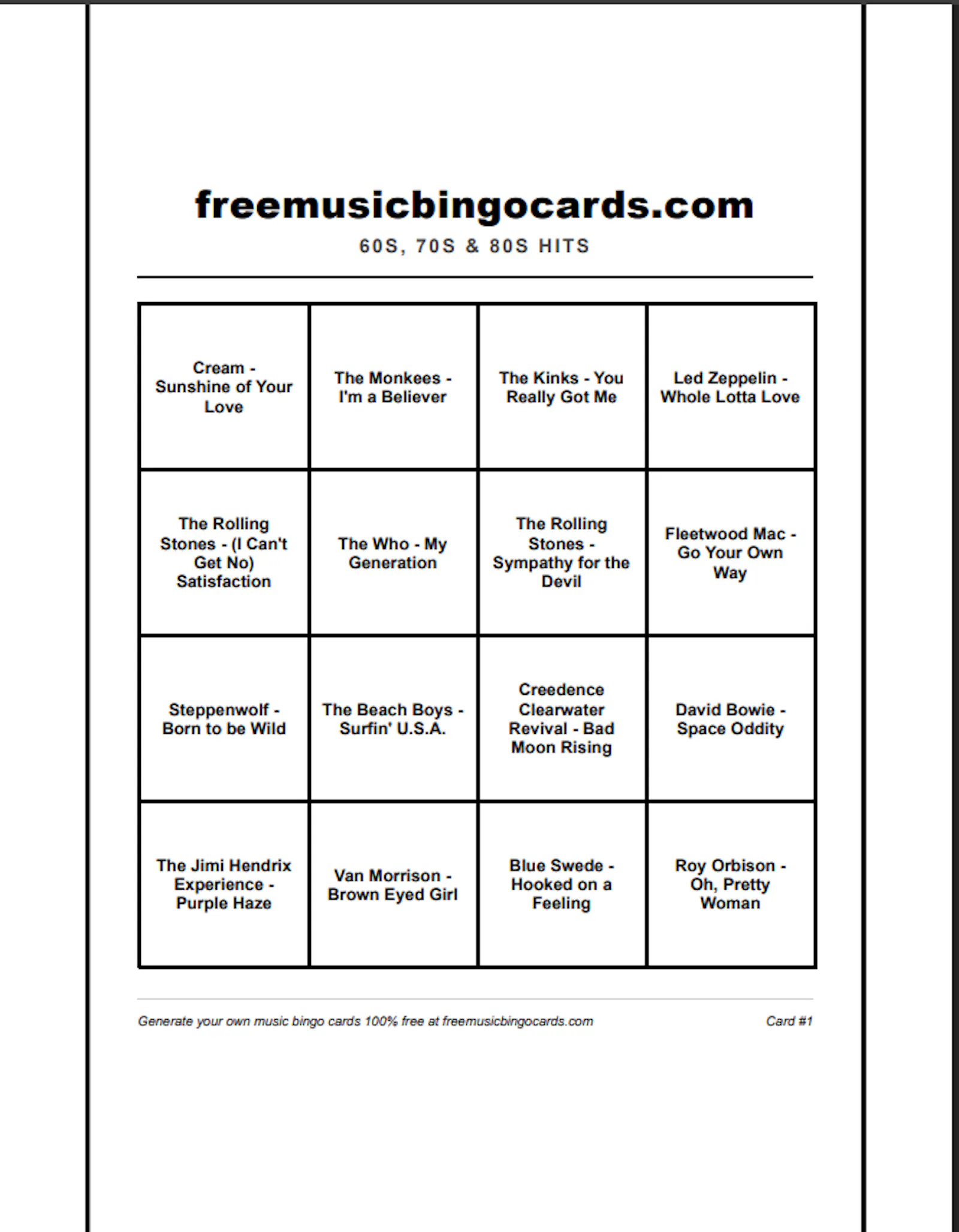 Free Music Bingo Card Generator screenshot 2