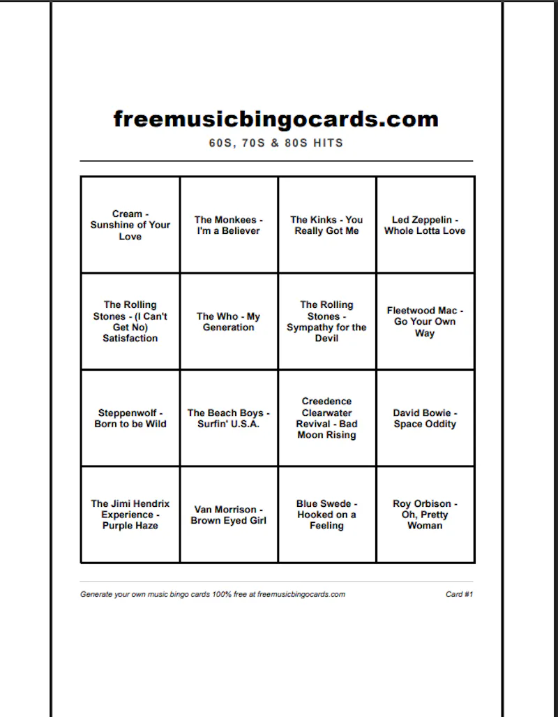 Free Music Bingo Card Generator screenshot 2