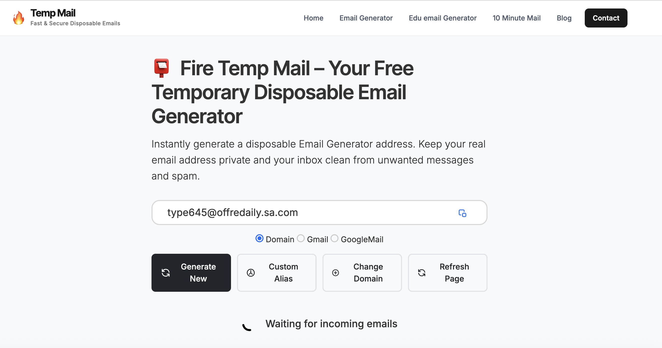 FireTempMail - Main product screenshot demonstrating key features and user interface
