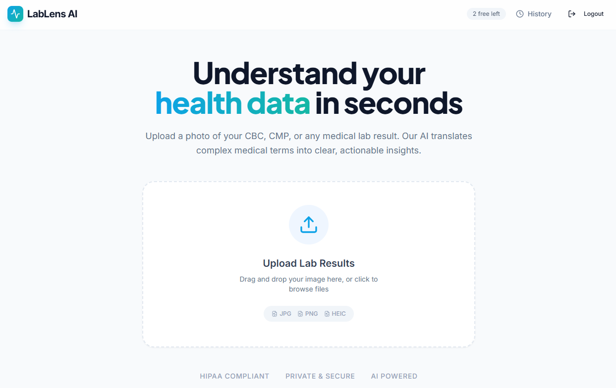 LabLens AI - Main product screenshot demonstrating key features and user interface