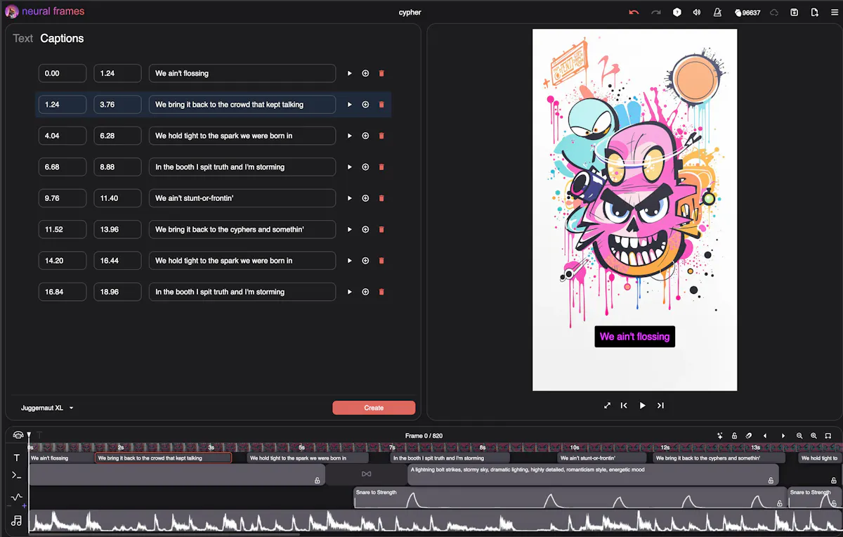 neural frames' lyric video maker