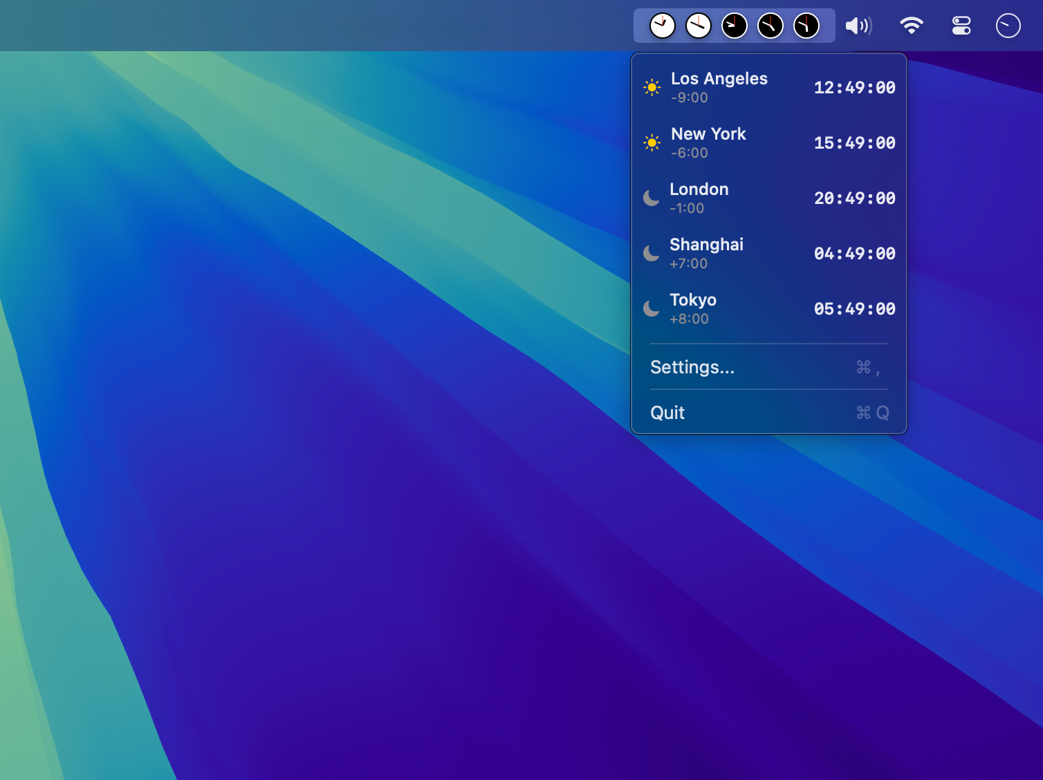 startuptile ClockZones-Instantly view up to 5 timezones live from your menubar.