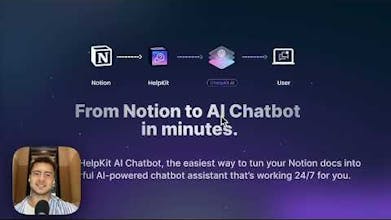 Иллюстрация логотипа HelpKit с символом AI Chatbot Assistant, символизирующим передовую технологию искусственного интеллекта.