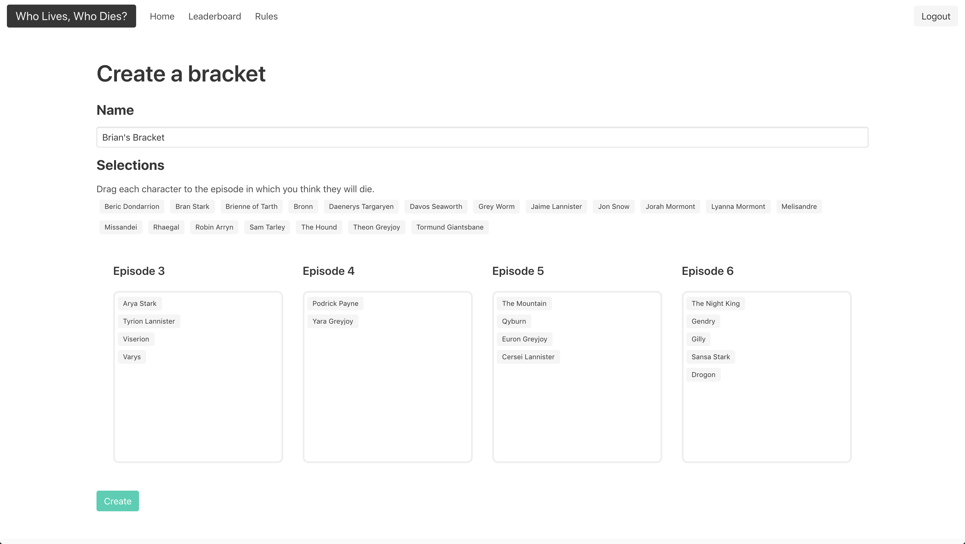 Game of Thrones Death Bracket gallery image