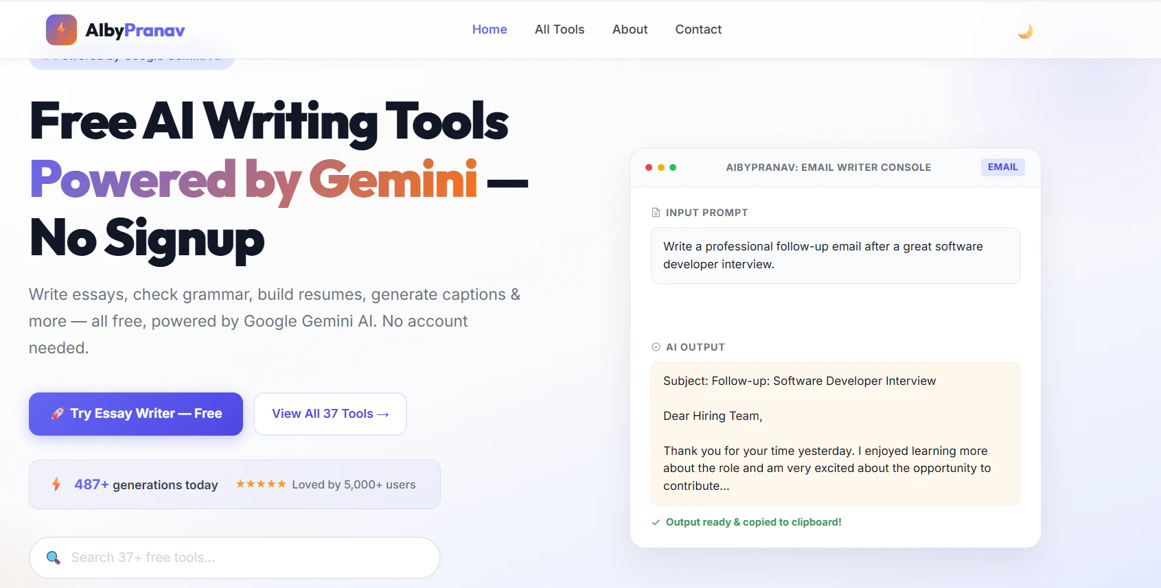 AIbyPranav — 37+ Free AI Tools 截图