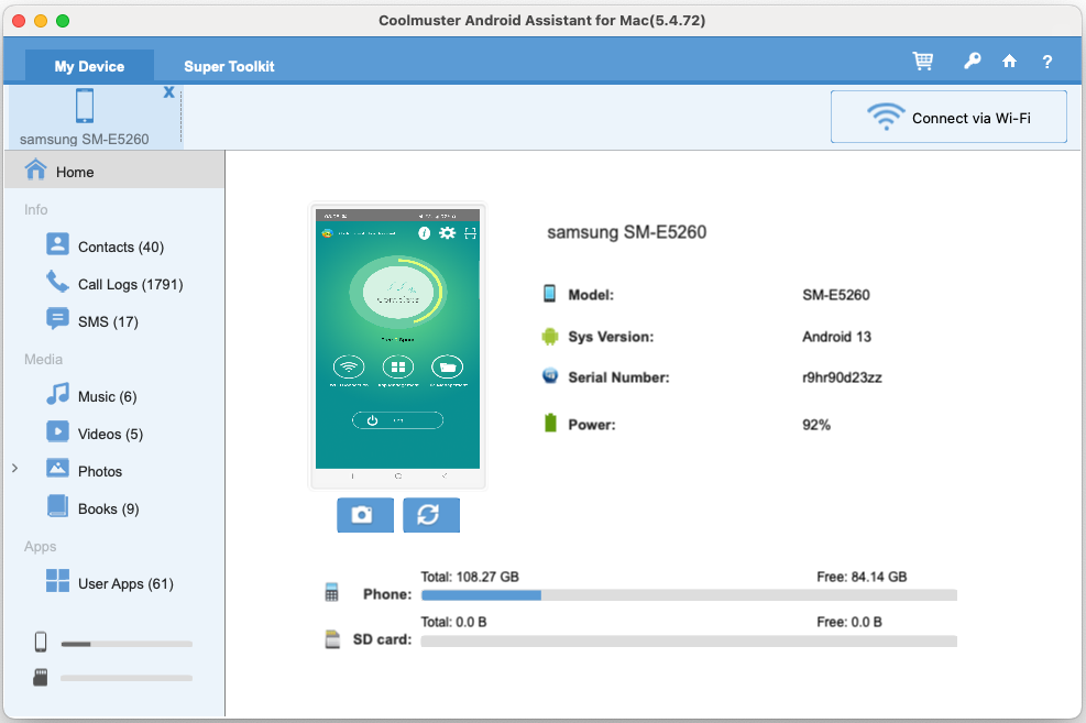 Coolmuster Android Assistant for Mac - Main product screenshot demonstrating key features and user interface