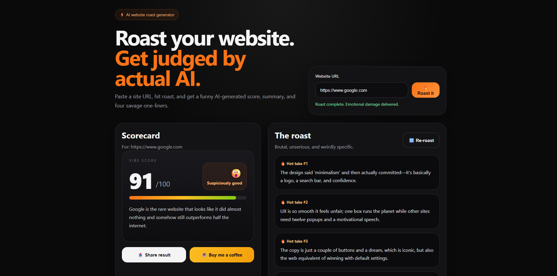  AI website roast generator gallery image