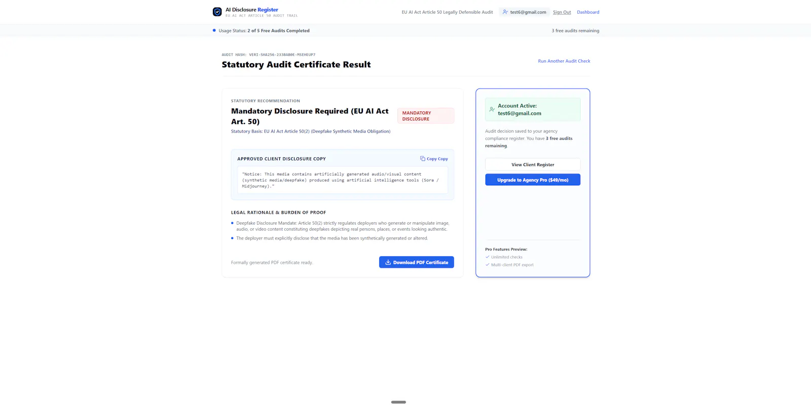 AI Disclosure Register screenshot 2